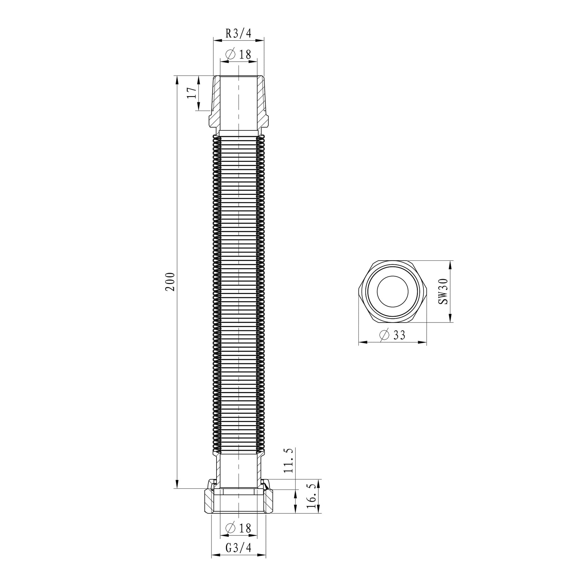 Flexible Corrugated Pipe 3/4in Adjustable 200-400mm Stainless Steel - 2-Pack
