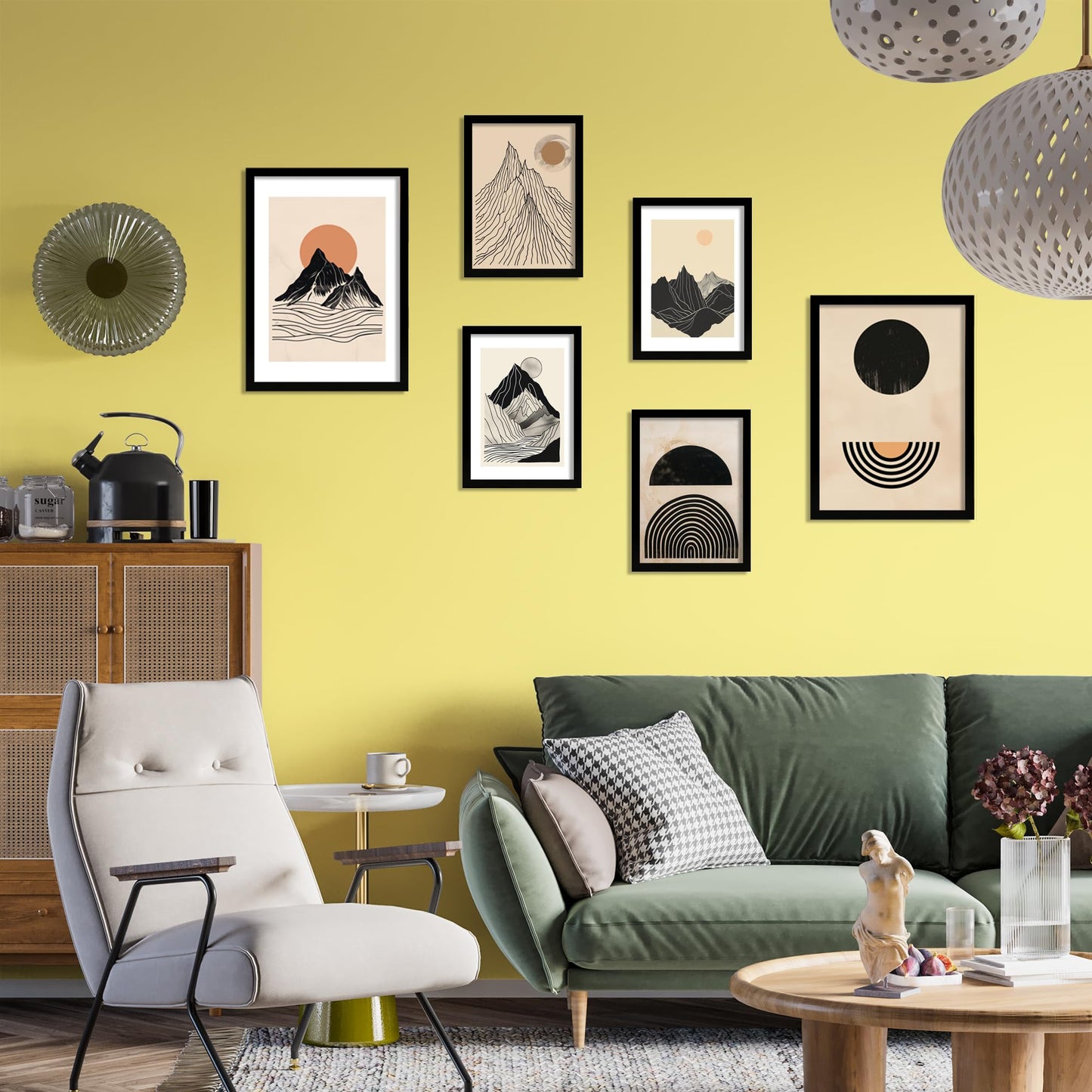 Set of 6 Geometric Mountain Posters A3 & A4 Frameless – Vintage Earth Tones