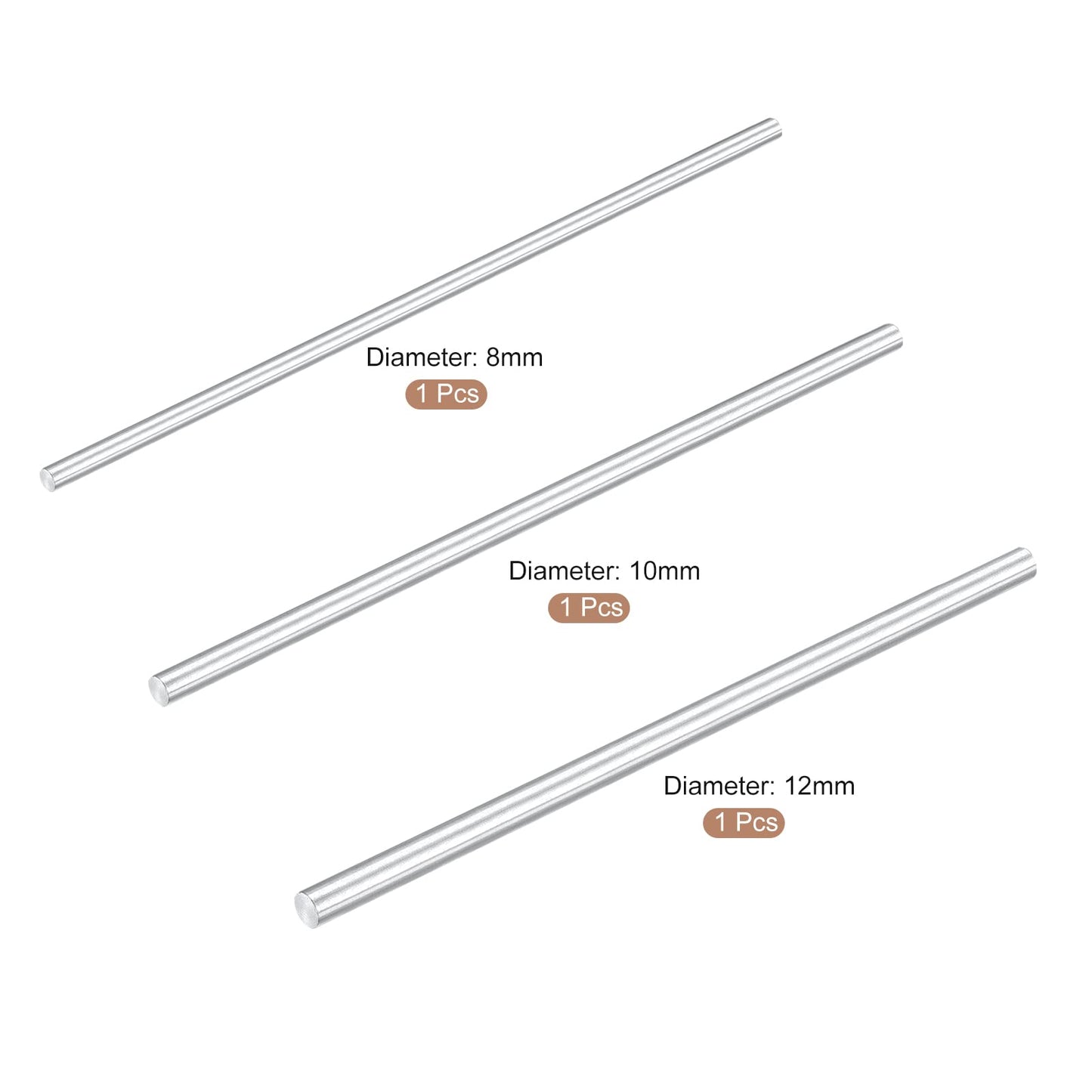 Aluminium Round Rods 3pc 8/10/12mm 300mm – Silver