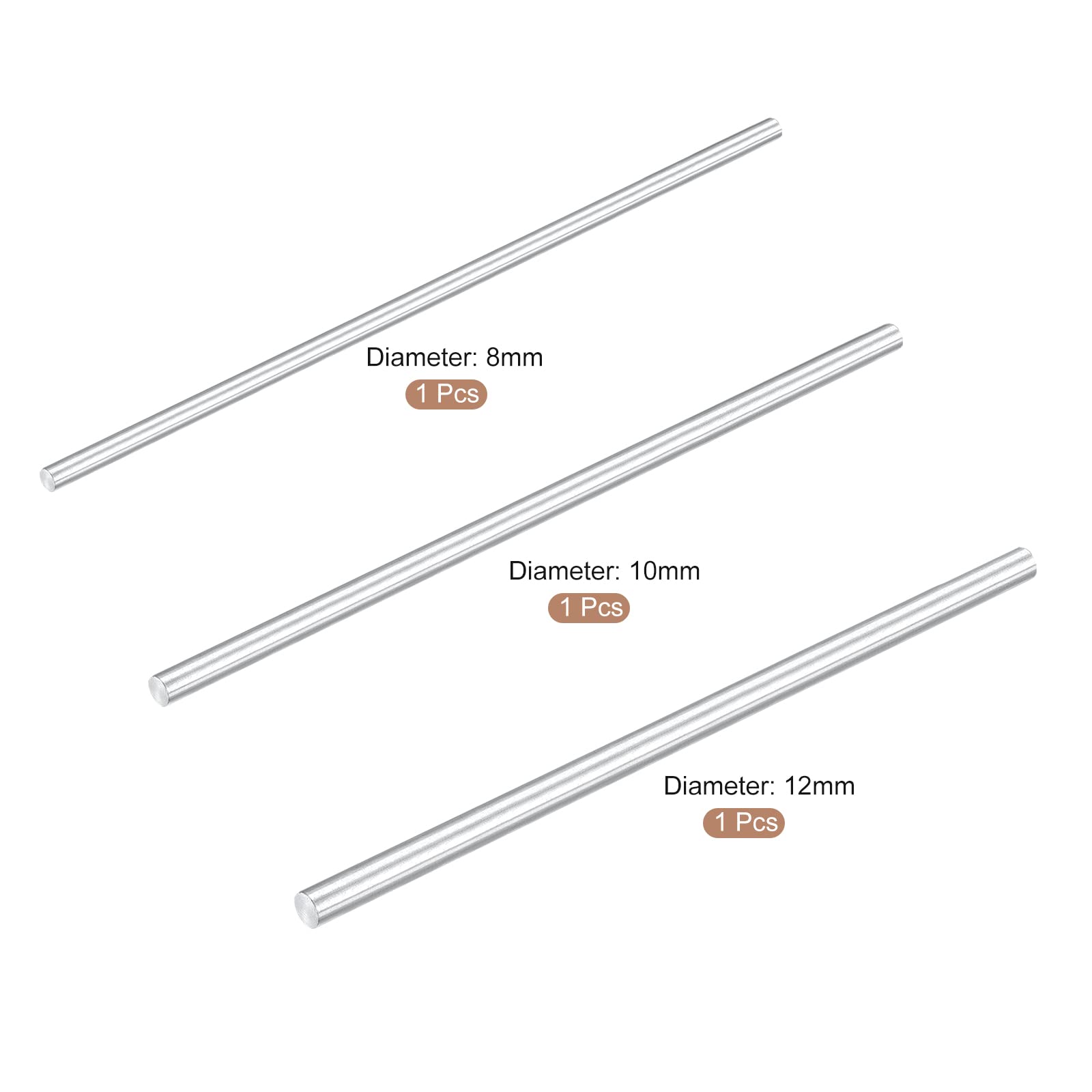 Aluminium Round Rods 3pc 8/10/12mm 300mm – Silver