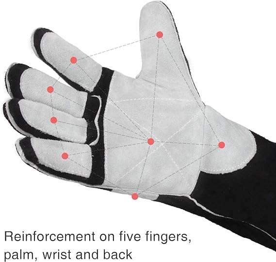YESWELDER 40cm, 500℃ forged leather MIG welding gloves, with Kevlar seams, heat and fire resistant, palm reinforcement, black