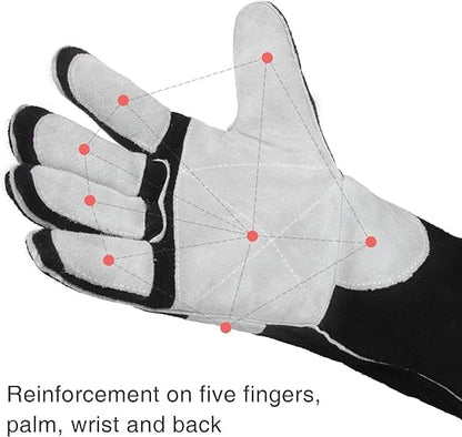 YESWELDER 40cm, 500℃ forged leather MIG welding gloves, with Kevlar seams, heat and fire resistant, palm reinforcement, black