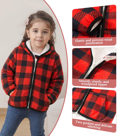 Toddler Girls Hooded Mesh Fleece Jacket Zipper – Red/Black 2–3 Years