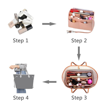 Felt Bag Organizer Multifunctional Handbag Organizer with Compartments Wallet Zipper Felt Handbag Organizer for Travel