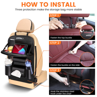 Einesin Car Seat Organizer with Table, Car Back Seat Organizer for Kids, Multifunctional Waterproof Back Seat Organizer with