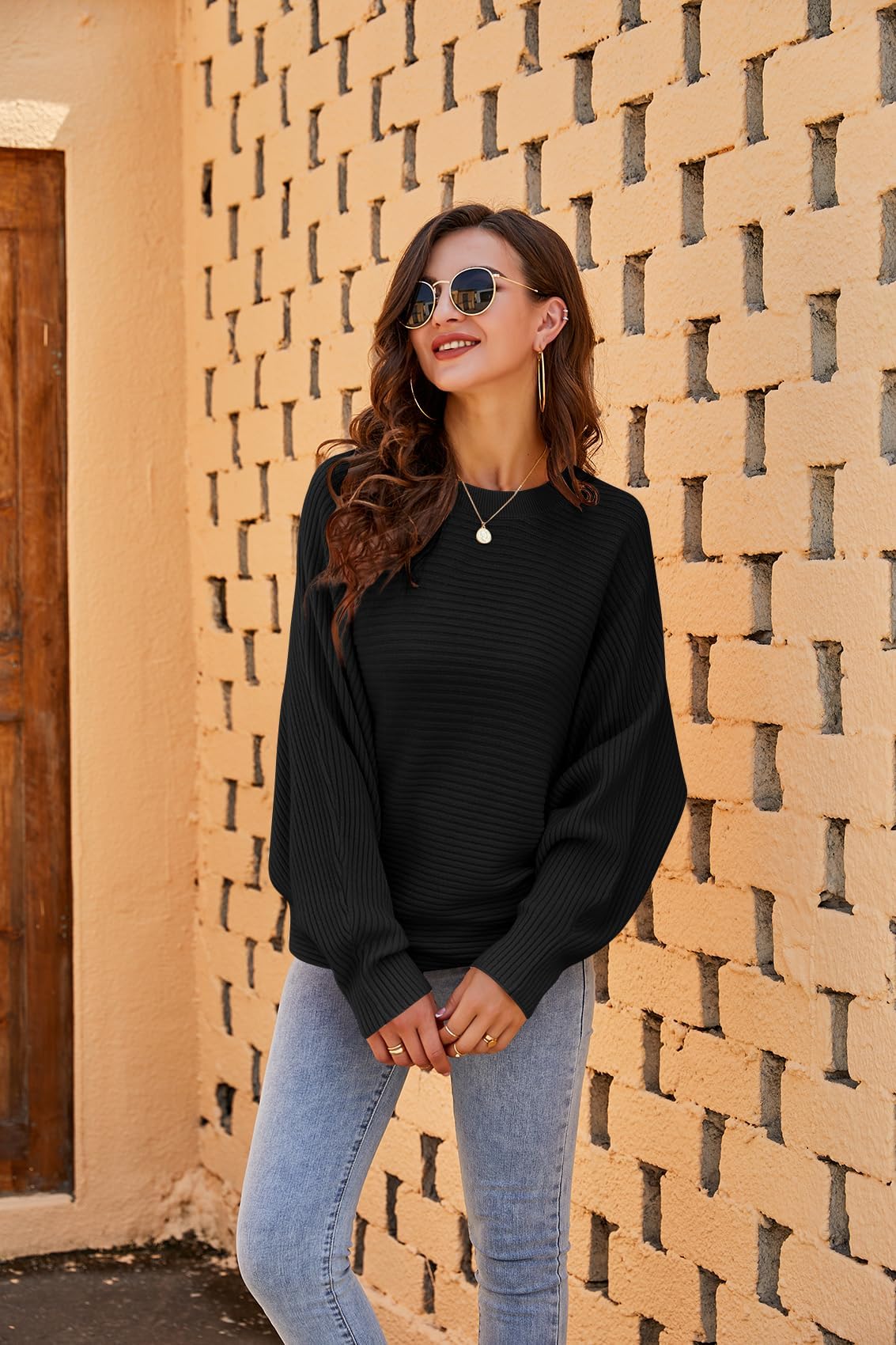 Fessceruna Women's Oversized Knit Sweater – Black L