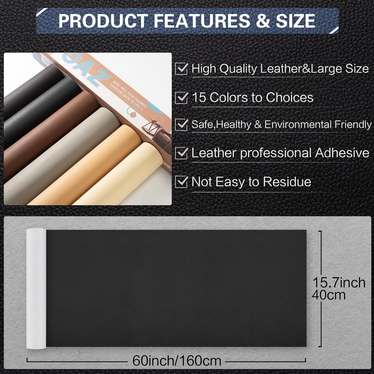 Faux Leather Repair Kit Self-Adhesive 40 x 160 cm – Black