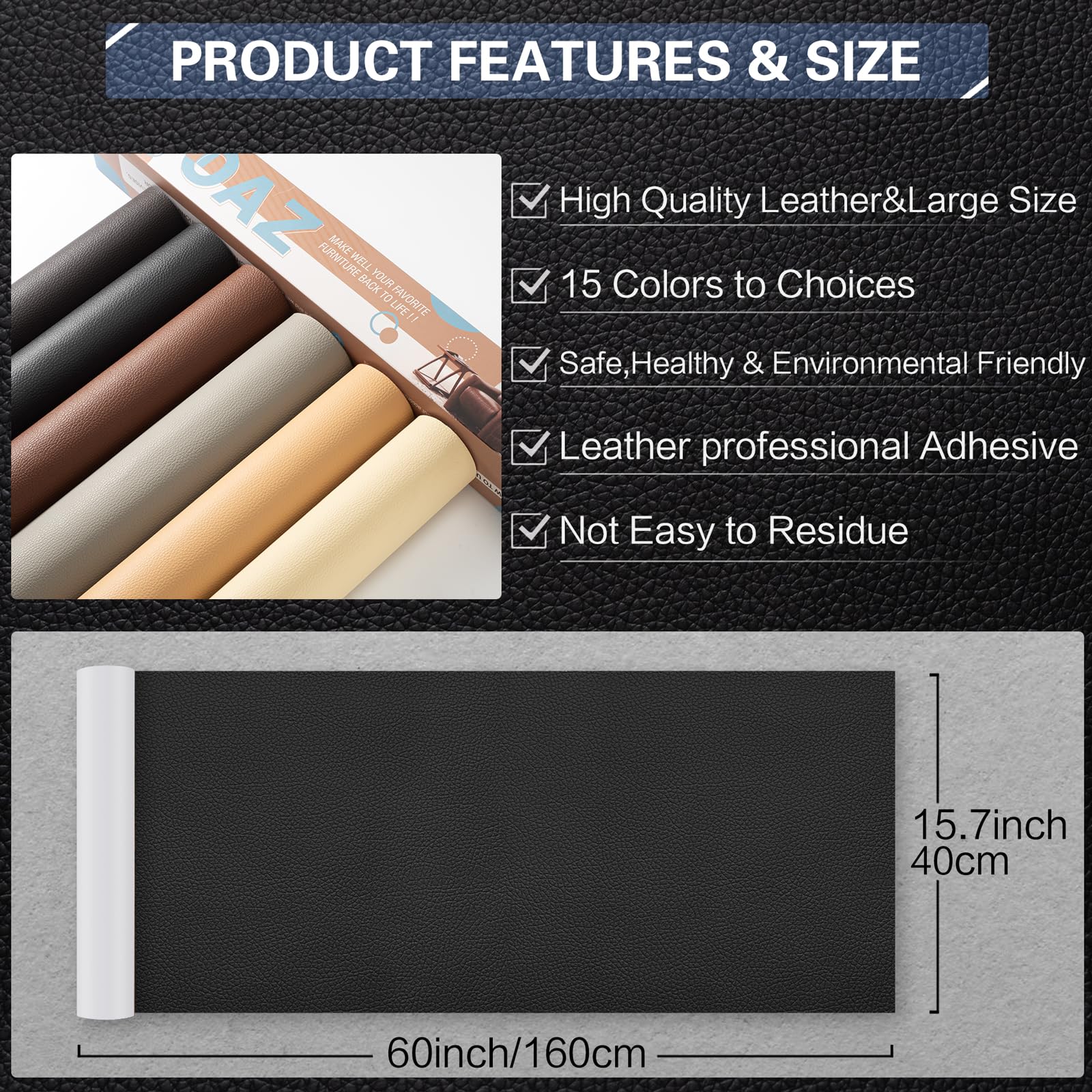 Faux Leather Repair Kit Self-Adhesive 40 x 160 cm – Black