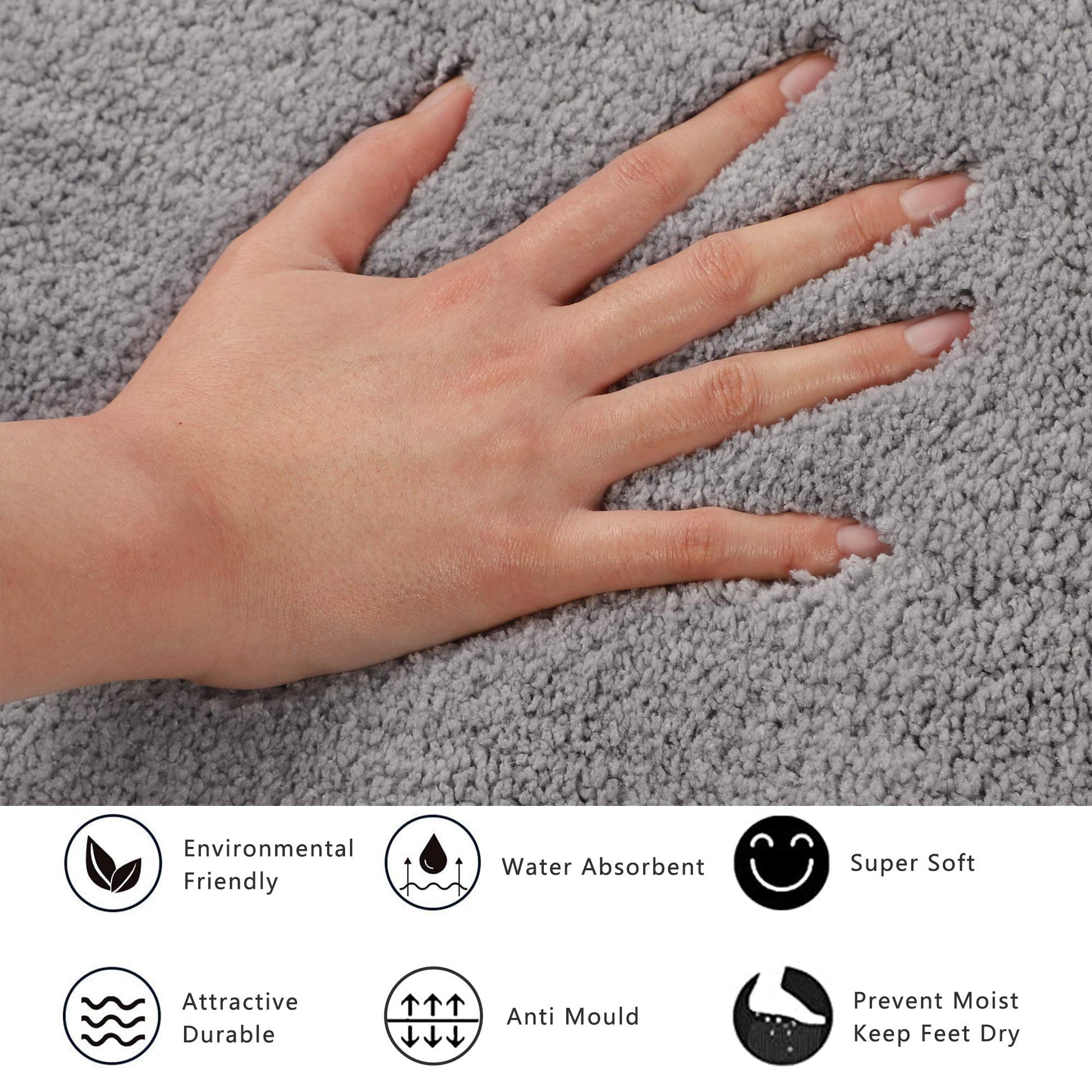 Non-Slip Microfibre Bath Mat Water-Absorbing Washable 50x140cm – Grey