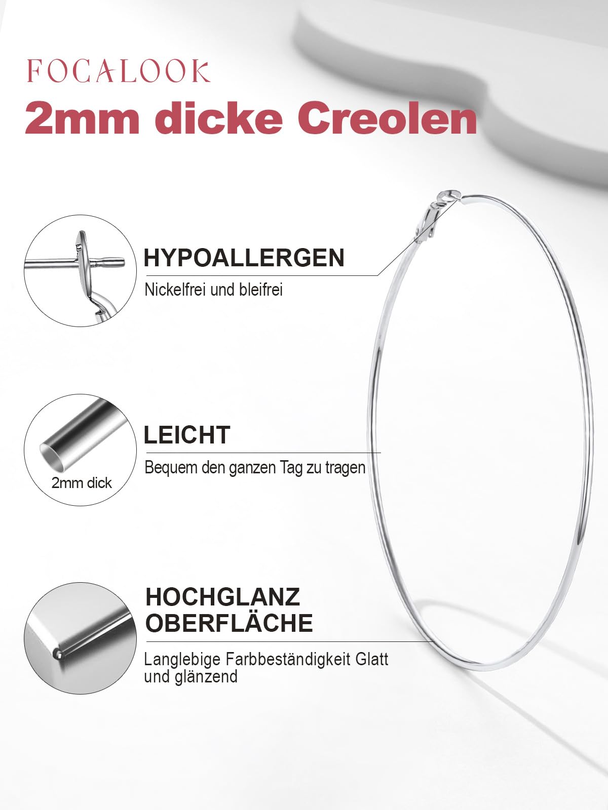 100mm Hoop Earrings Large Round Silver-Coloured – Elegant for Women