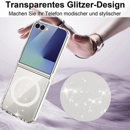 Samsung Galaxy Z Flip7 Glitter Shockproof Case Compatible with MagSafe Non-Yellowing – Clear
