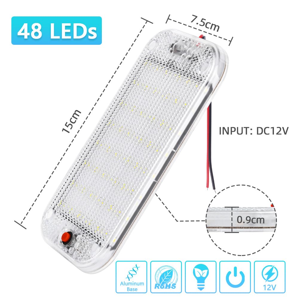 URAQT 48 LED interior lighting car, 2 pieces super bright 800LM 12V LED car interior lighting with switch 6000K white light