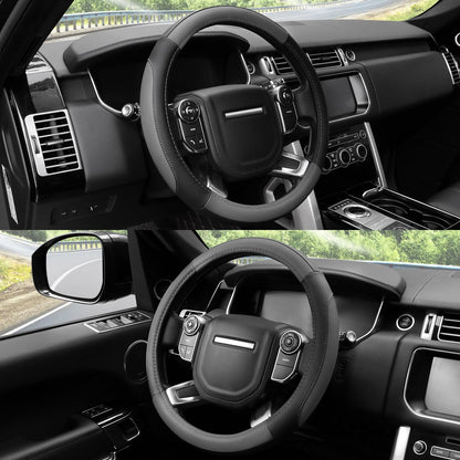 COFIT Non-Slip Microfiber Leather Steering Wheel Cover – Grey and Black 35.5-36cm