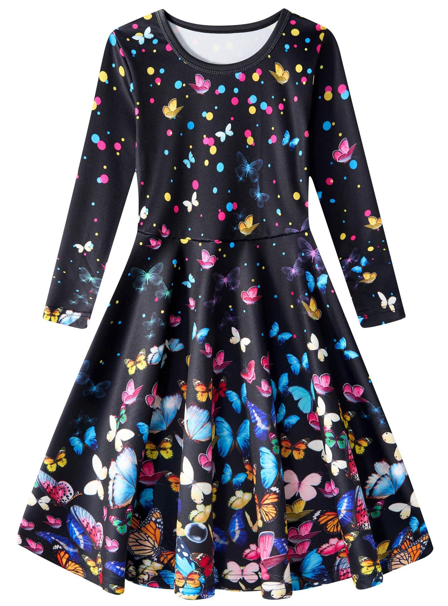 Girls Long Sleeve Colourful Butterfly Dress – 10–12 Years