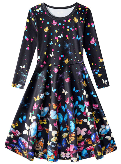 Girls Long Sleeve Colourful Butterfly Dress – 10–12 Years