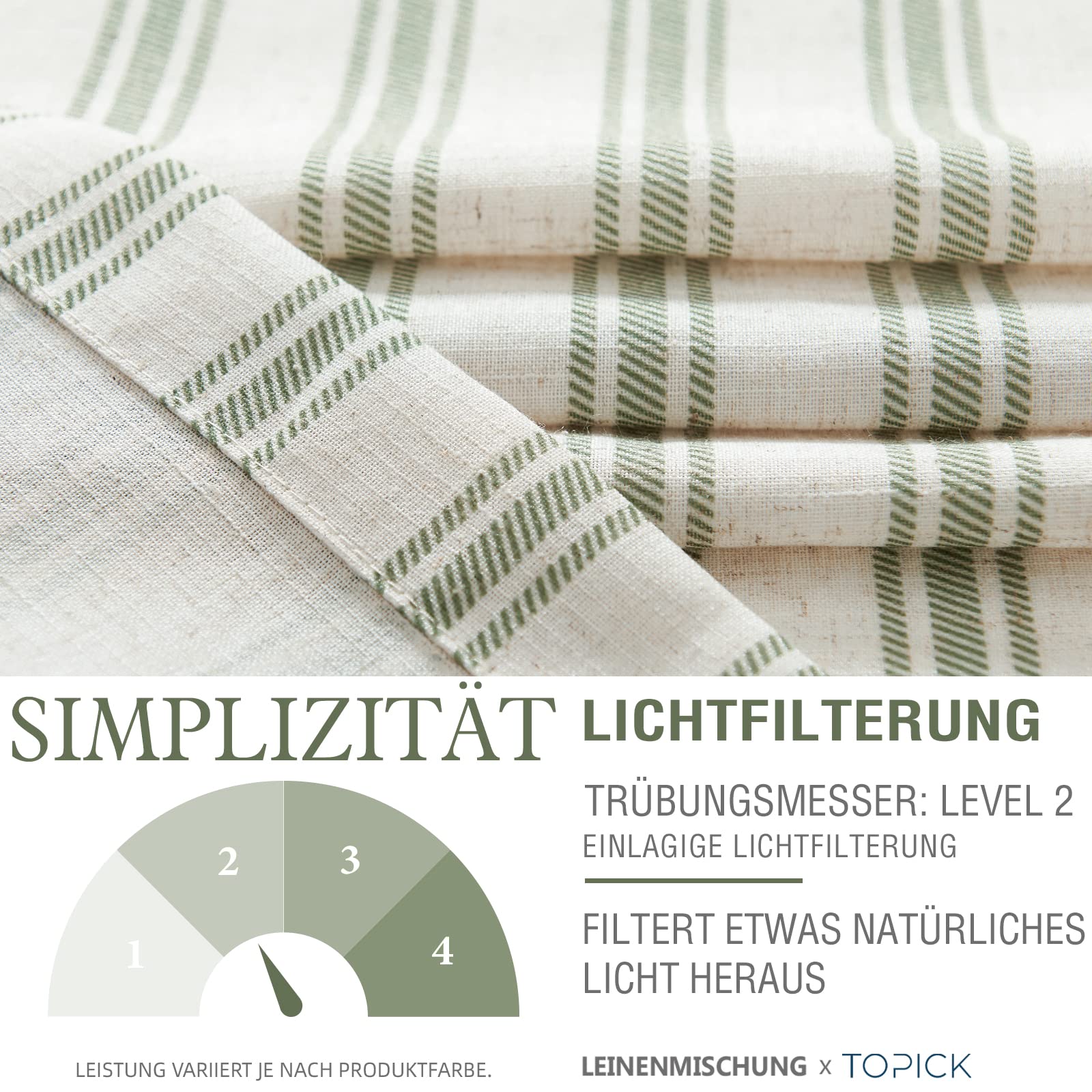TOPICK Linen Striped Window Curtain Semi-Transparent Bistro Curtain Sheer Curtain Privacy Window Curtain Curtain for Small
