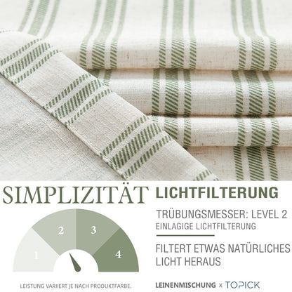 TOPICK Linen Striped Window Curtain Semi-Transparent Bistro Curtain Sheer Curtain Privacy Window Curtain Curtain for Small