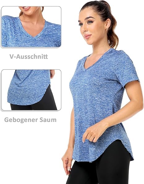 Women's V-Neck Sport T-Shirt Short Sleeve Running Workout Gym Yoga – Various