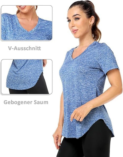 Women's V-Neck Sport T-Shirt Short Sleeve Running Workout Gym Yoga – Various