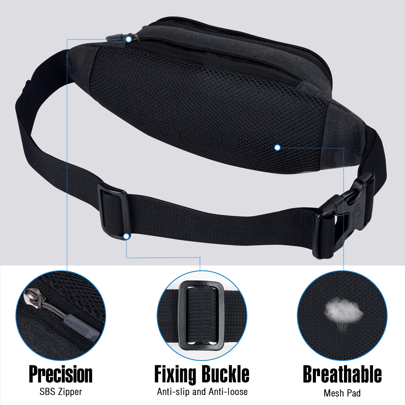 Waterfly Bum Bag Belt Bag Hip Bag Sport: Waterproof Stylish Nylon Small Unisex Colorful Hip Bum Waist Fanny Pack for Outdoor