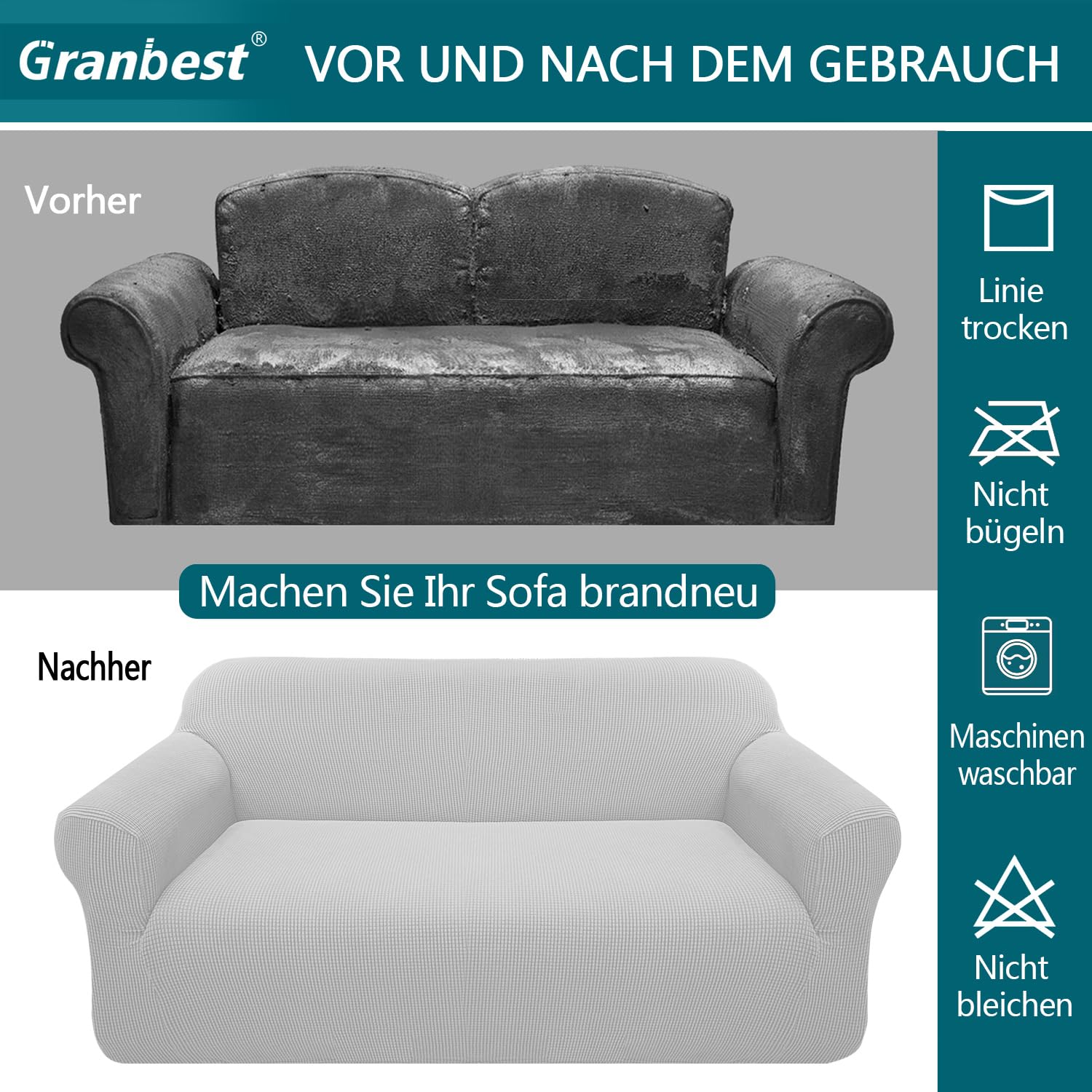 Granbest Stretchy Sofa Slipcover Modern Jacquard Pet Protector – 2 Seater Silver Grey