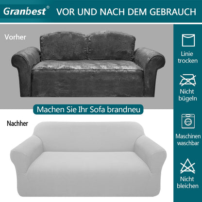 Granbest Stretchy Sofa Slipcover Modern Jacquard Pet Protector – 2 Seater Silver Grey