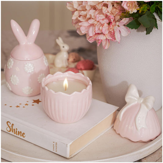 Broken Egg Ceramic Scented Soy Candle Set of 2 Gold-Plated Bases – Pastel Green & Pink