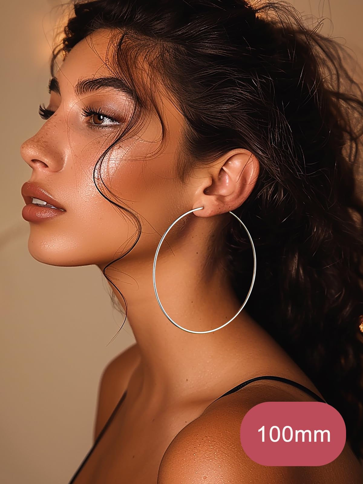 100mm Hoop Earrings Large Round Silver-Coloured – Elegant for Women