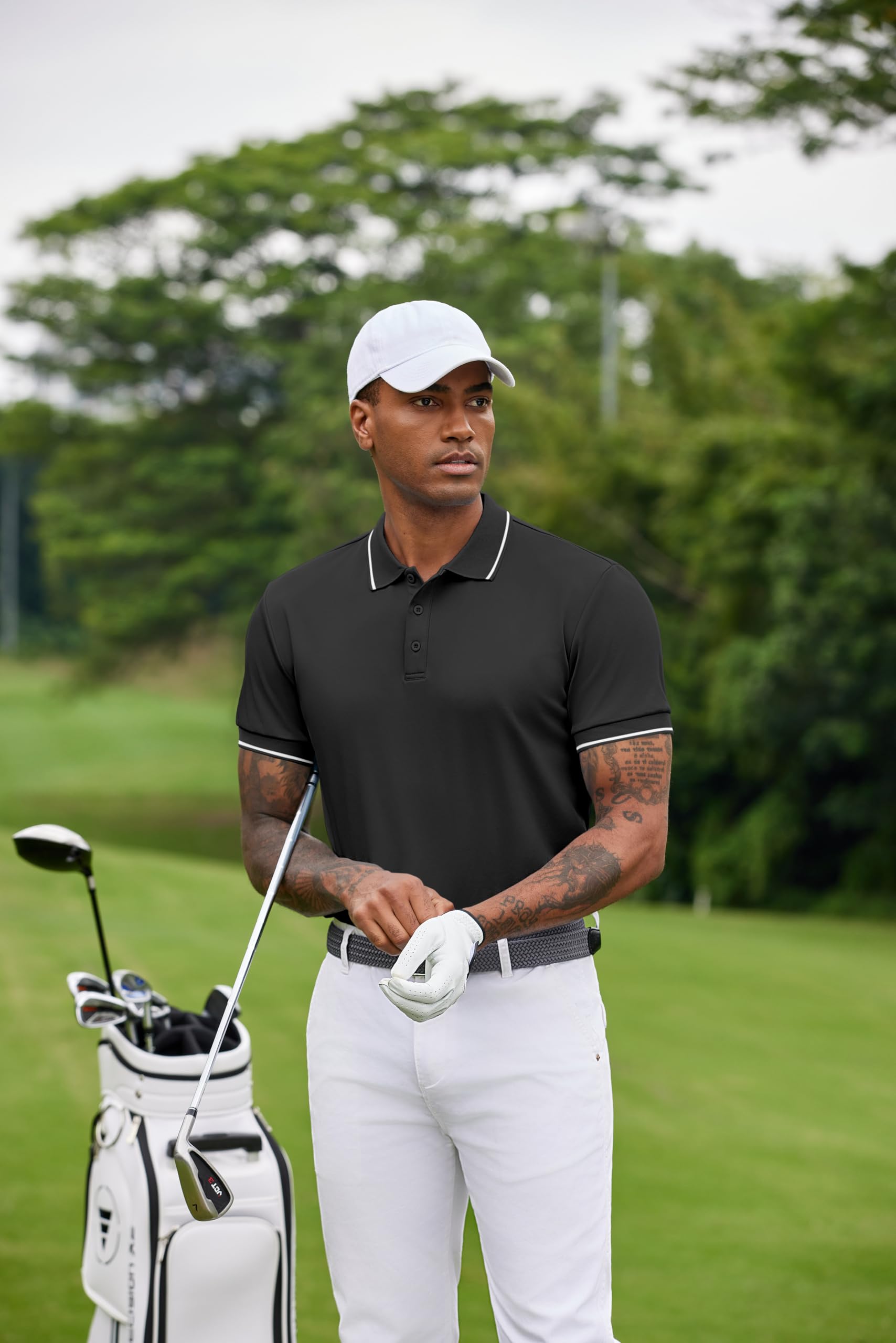 Men’s Golf Polo Shirt Short Sleeve Breathable Sport – Black XXL