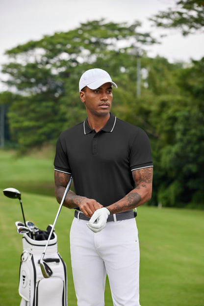 Men’s Golf Polo Shirt Short Sleeve Breathable Sport – Black XXL