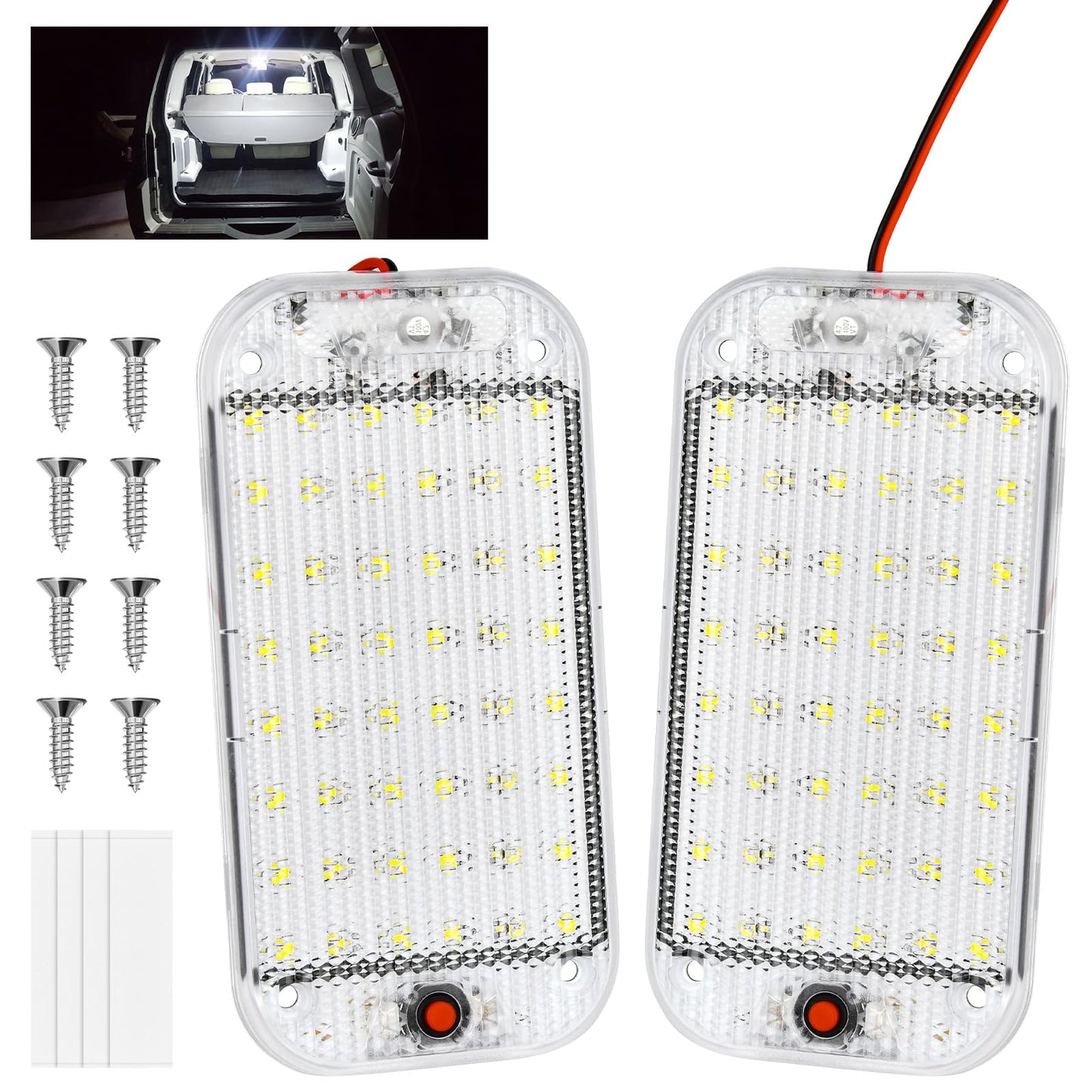 URAQT 48 LED interior lighting car, 2 pieces super bright 800LM 12V LED car interior lighting with switch 6000K white light