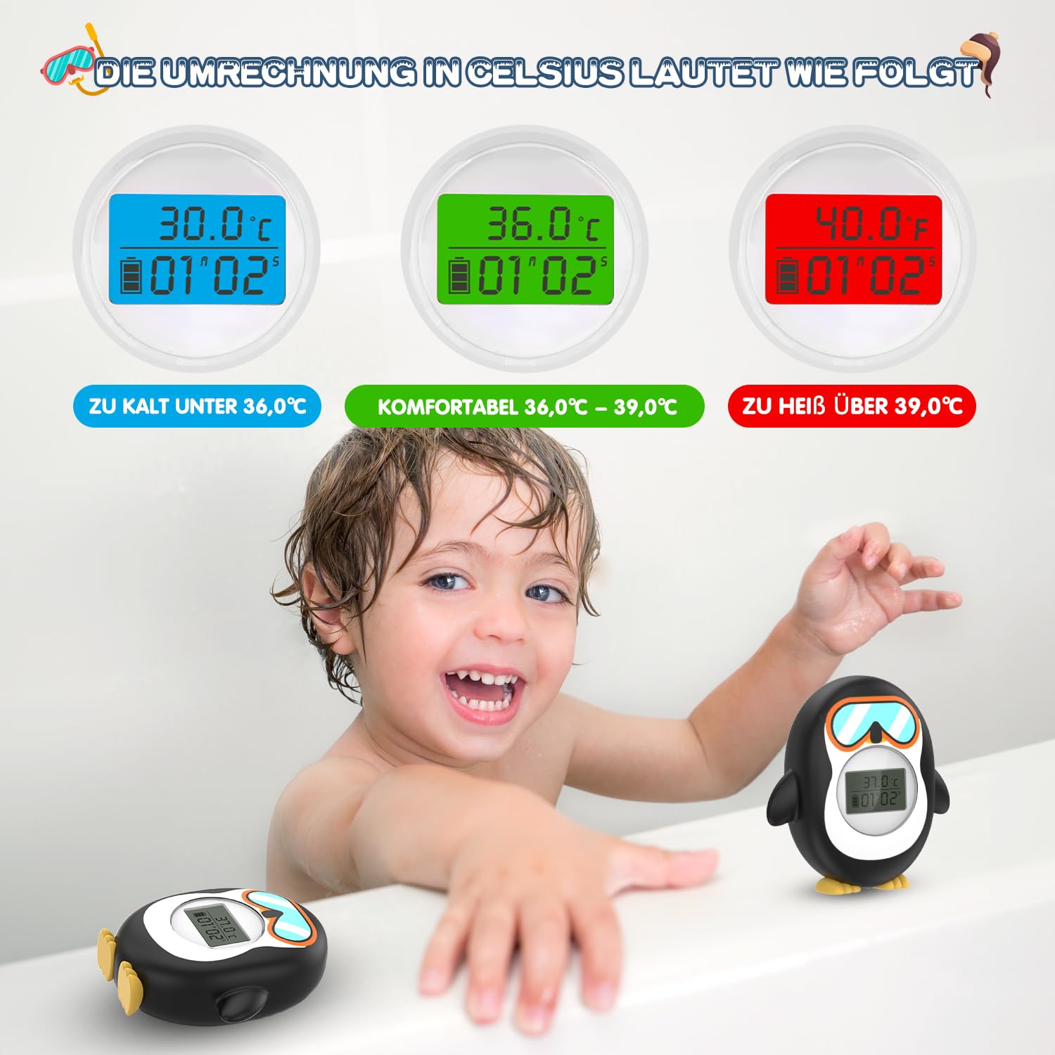 BIGKEYEOY Bath Thermometer for Baby, Safe Pregnancy Bath Thermometer with Battery Indicator, Floating Water Temperature