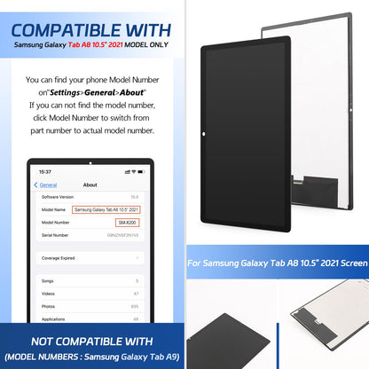 LCD Display Assembly Replacement for Samsung Galaxy Tab A8 10.5in SM-X200 (Incl. Tools) – Black