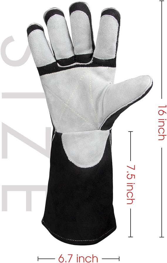 YESWELDER 40cm, 500℃ forged leather MIG welding gloves, with Kevlar seams, heat and fire resistant, palm reinforcement, black