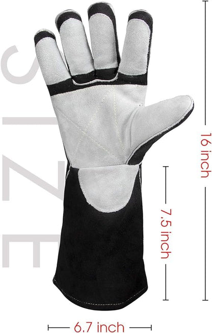 YESWELDER 40cm, 500℃ forged leather MIG welding gloves, with Kevlar seams, heat and fire resistant, palm reinforcement, black