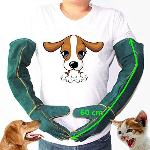 MASUNN Anti-Bite Safety Bite Gloves Ultra Long Leather Green Pets Grasping Biting Protective Gloves For Catch Dog Cat
