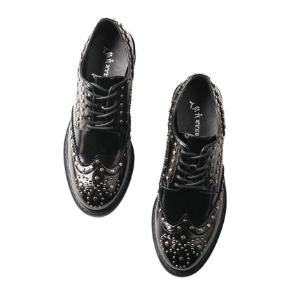 Women's Lace-Up Low Heel Business Shoes Leather-Look Personalised Detail – Black 39