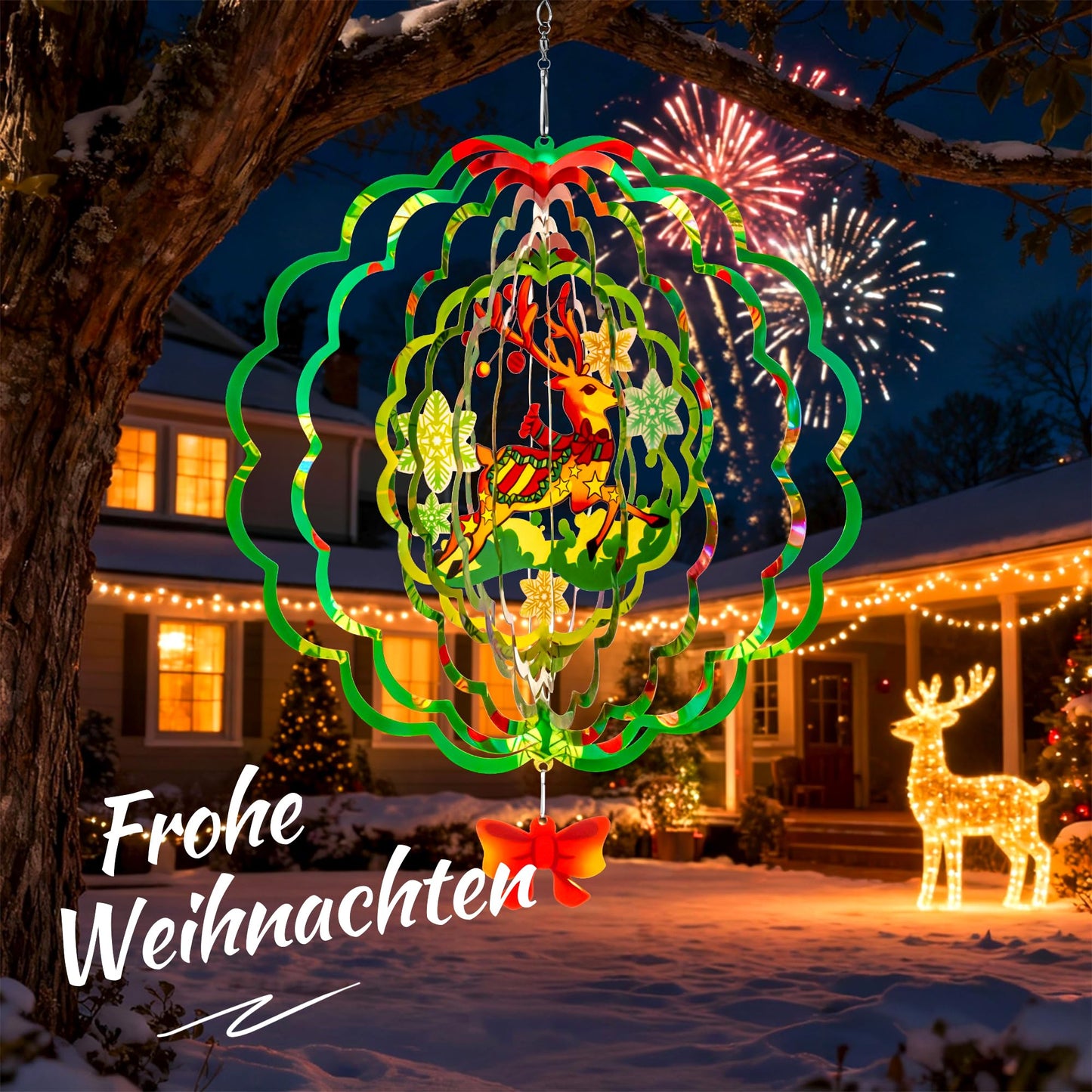 3D Deer Wind Chimes Outdoor Colourful Windchime for Garden & Patio – Multicolour