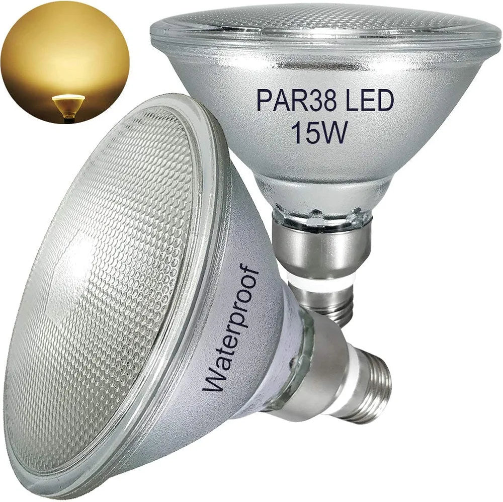 LED PAR38 spuldze 15W, silti balta, ūdensizturīga (2 gab.)
