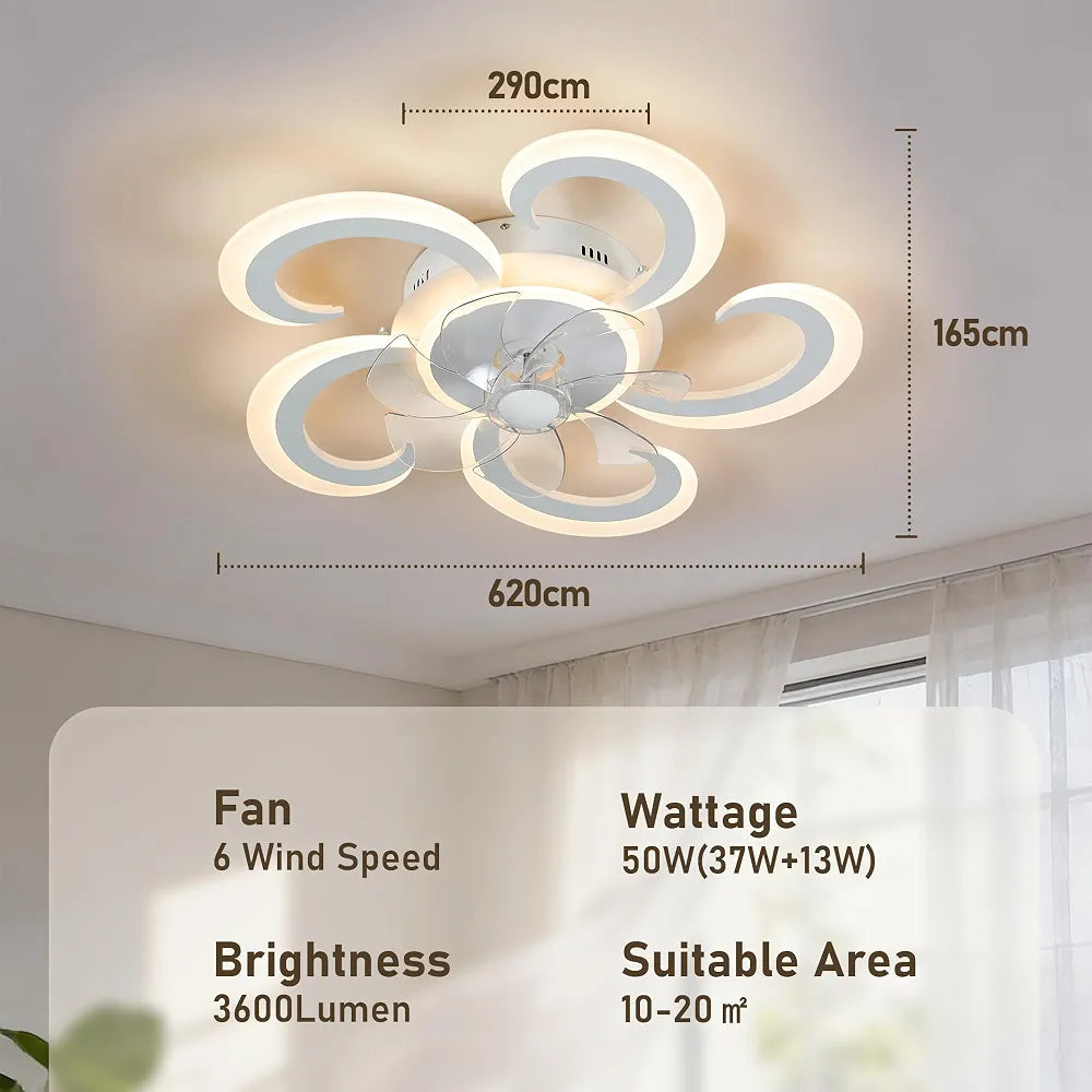 Ceiling Fan with Lighting, LED Ceiling Light Dimmable 3000 K - 6000 K, Ceiling Lamp with Fan, Lamp Living Room with Remote Control 50 W (37 + 13) 3600 lm for Bedroom, Kitchen, Hallway, 62 cm