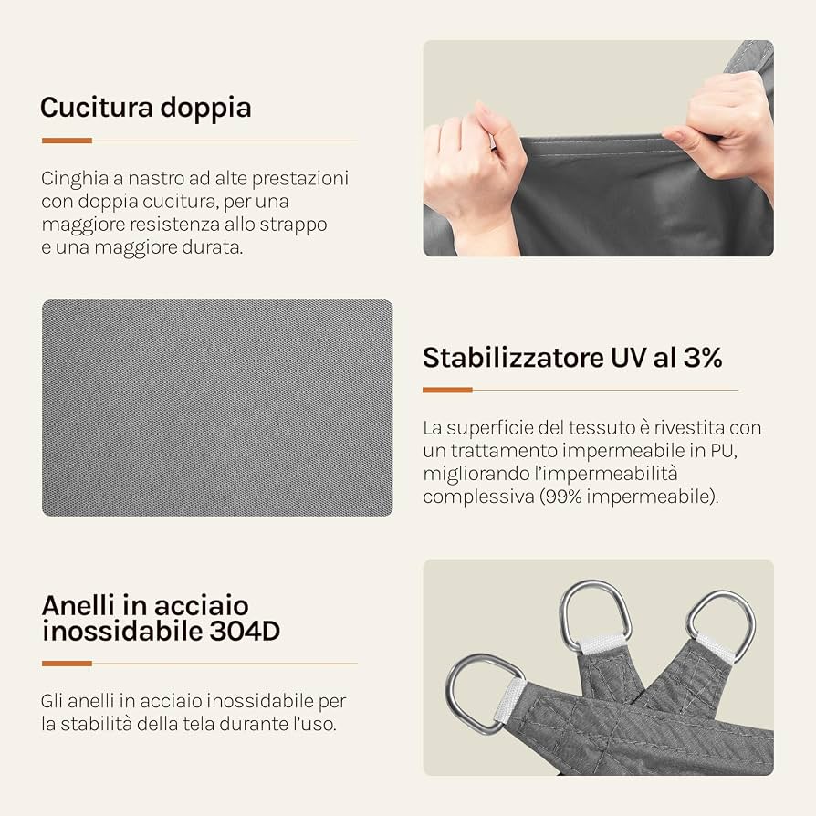 WOLTU GZS1188GR8 Saules Aizsargbura 5 × 5 m – Pelēka