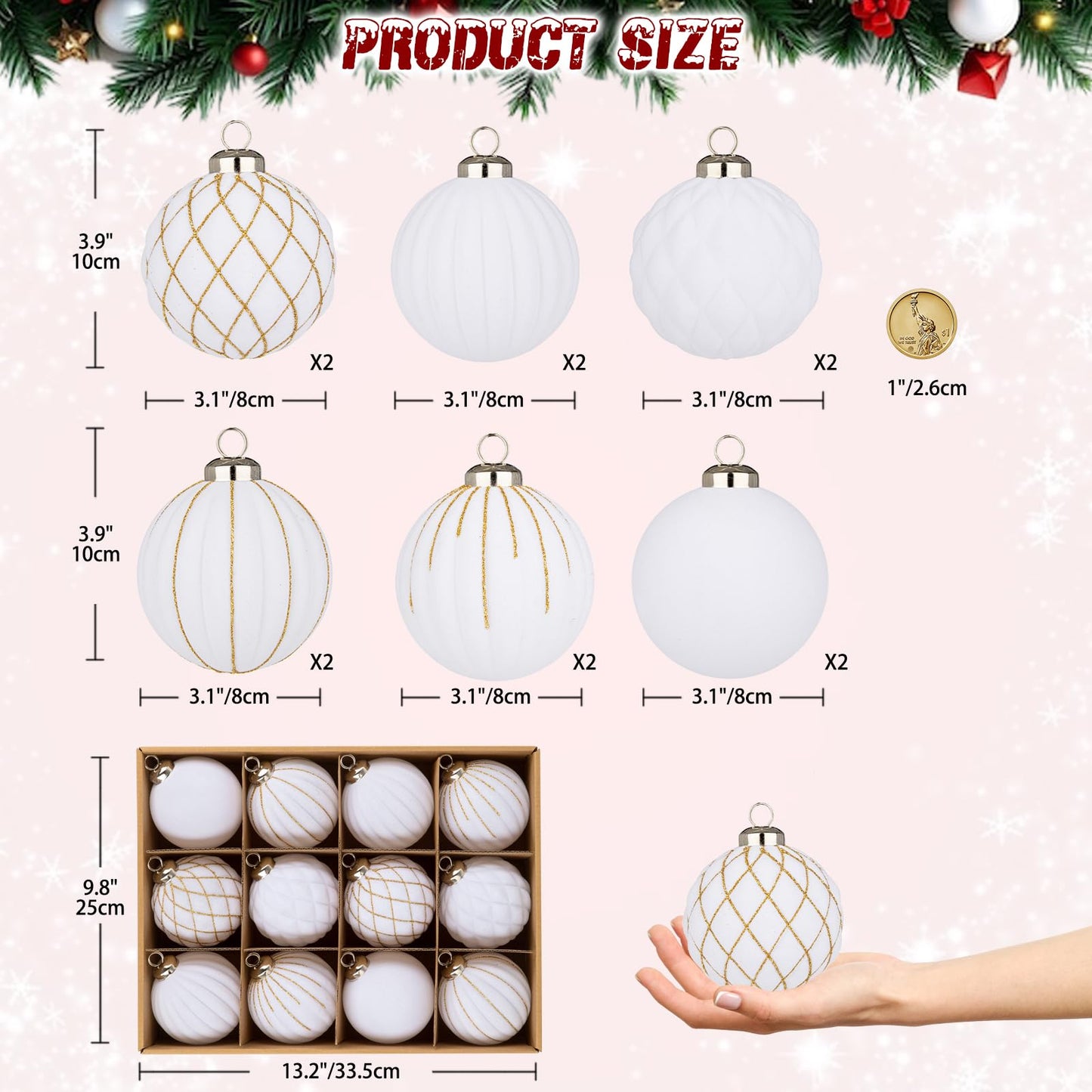 Set of 12 Velvet Christmas Baubles 8cm Vintage Style – Brown
