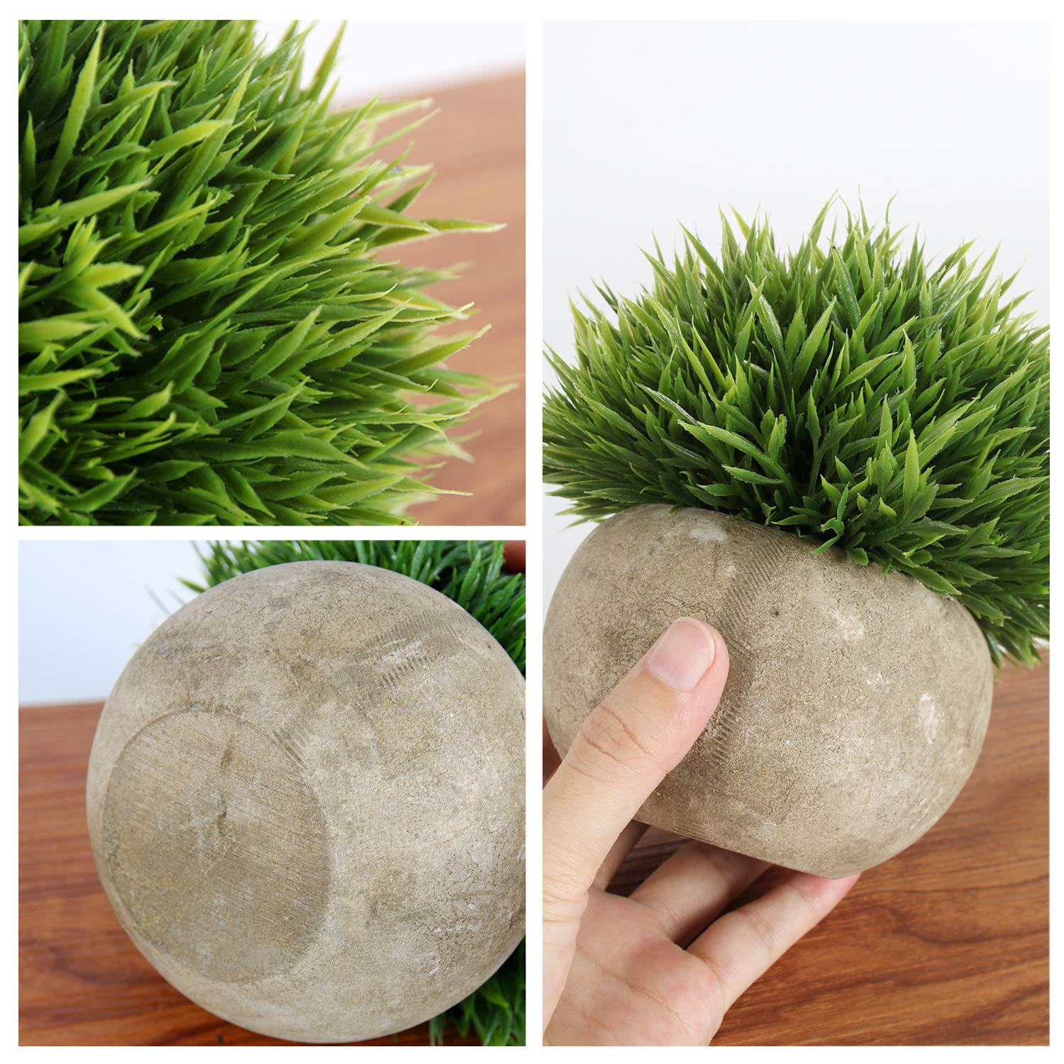 GoMaihe Artificial Plant 3 Pieces Artificial Plants with Grey Pot, 9.5 x 13 cm Indoor and Outdoor Plastic Fake Green Grass,