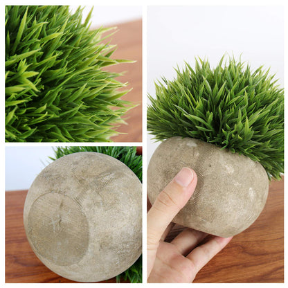 GoMaihe Artificial Plant 3 Pieces Artificial Plants with Grey Pot, 9.5 x 13 cm Indoor and Outdoor Plastic Fake Green Grass,