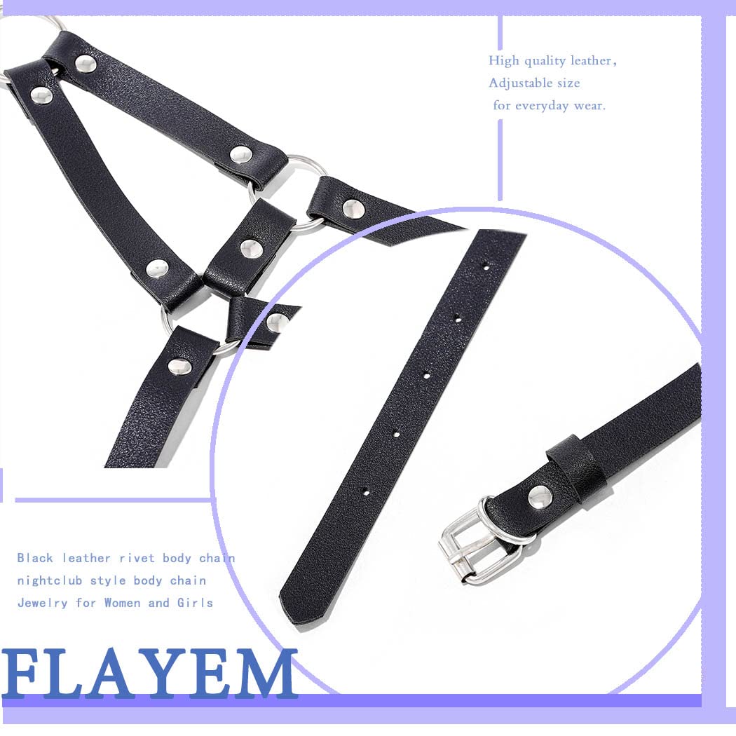 Leather Body Chain Bust Strap Bra Body Harness - Black