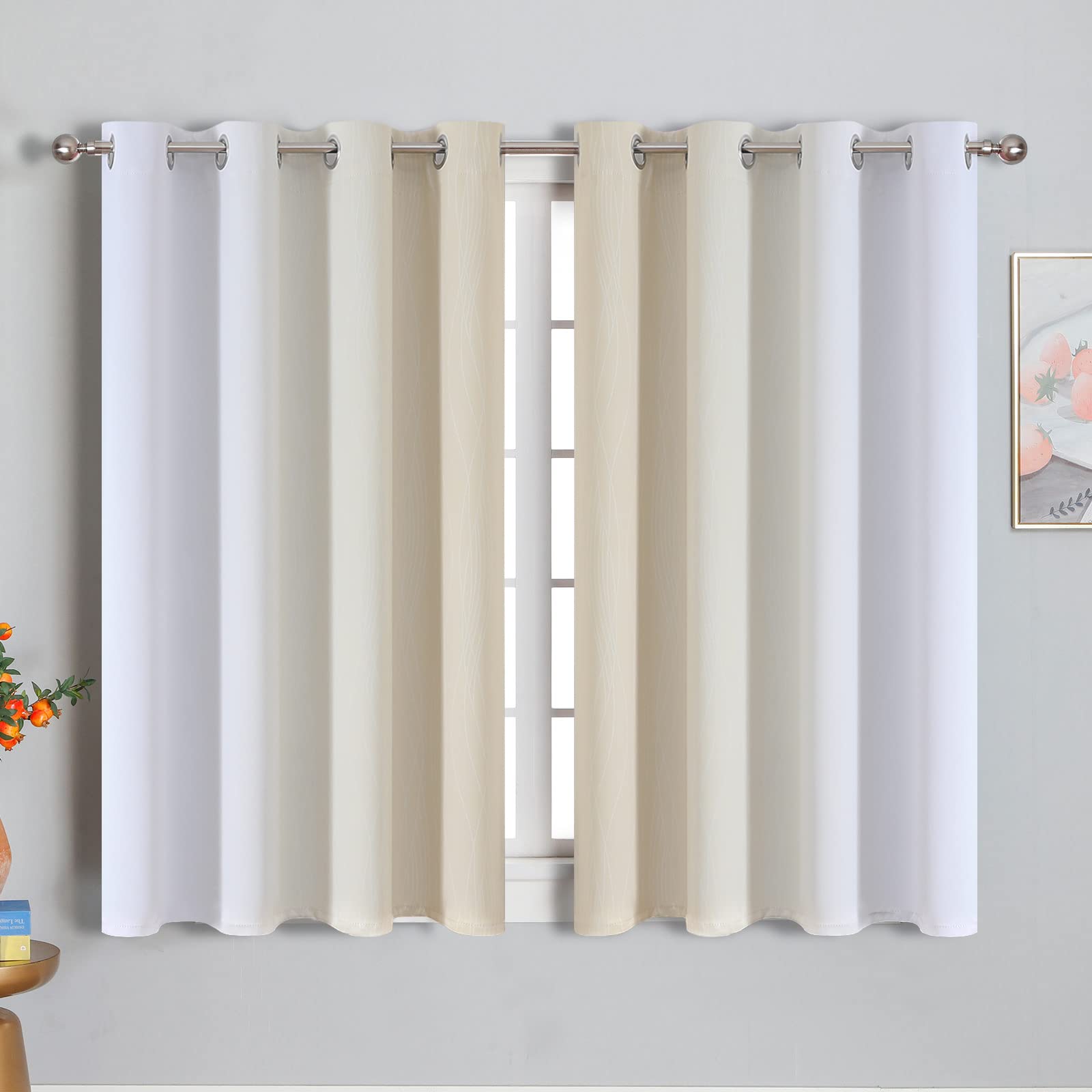 Ombre Gradient Eyelet Curtains Thermal Blackout Sound-Reducing – Light Beige 160x132cm (2pc)