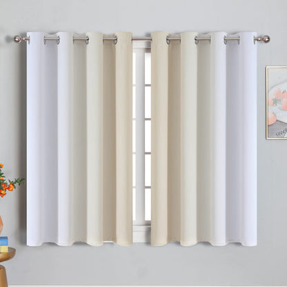 Ombre Gradient Eyelet Curtains Thermal Blackout Sound-Reducing – Light Beige 160x132cm (2pc)