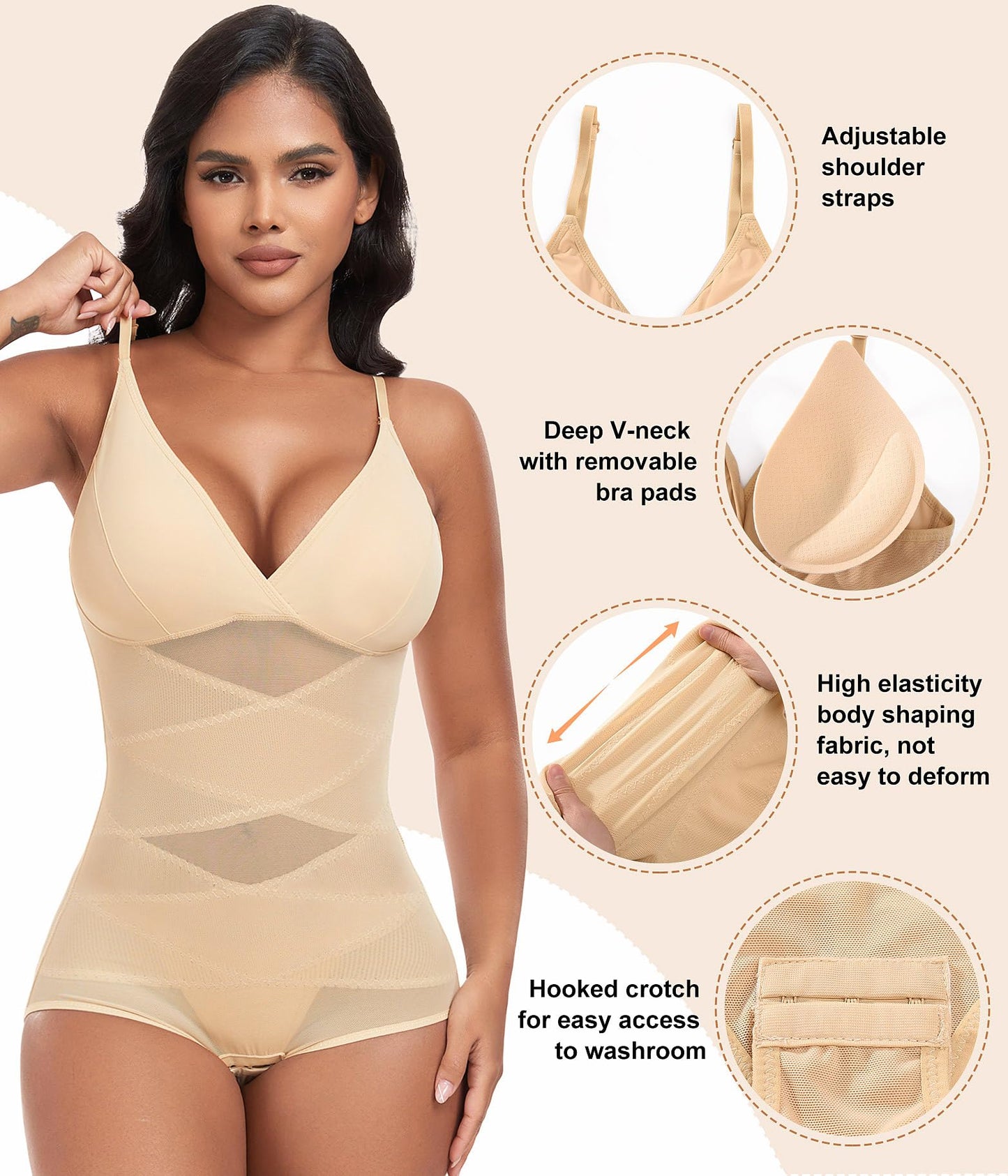 Women's Body Shaper Tummy Control Built-in Bra Breathable Shapewear Bodysuit – Skin S