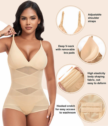 Women's Body Shaper Tummy Control Built-in Bra Breathable Shapewear Bodysuit – Skin S