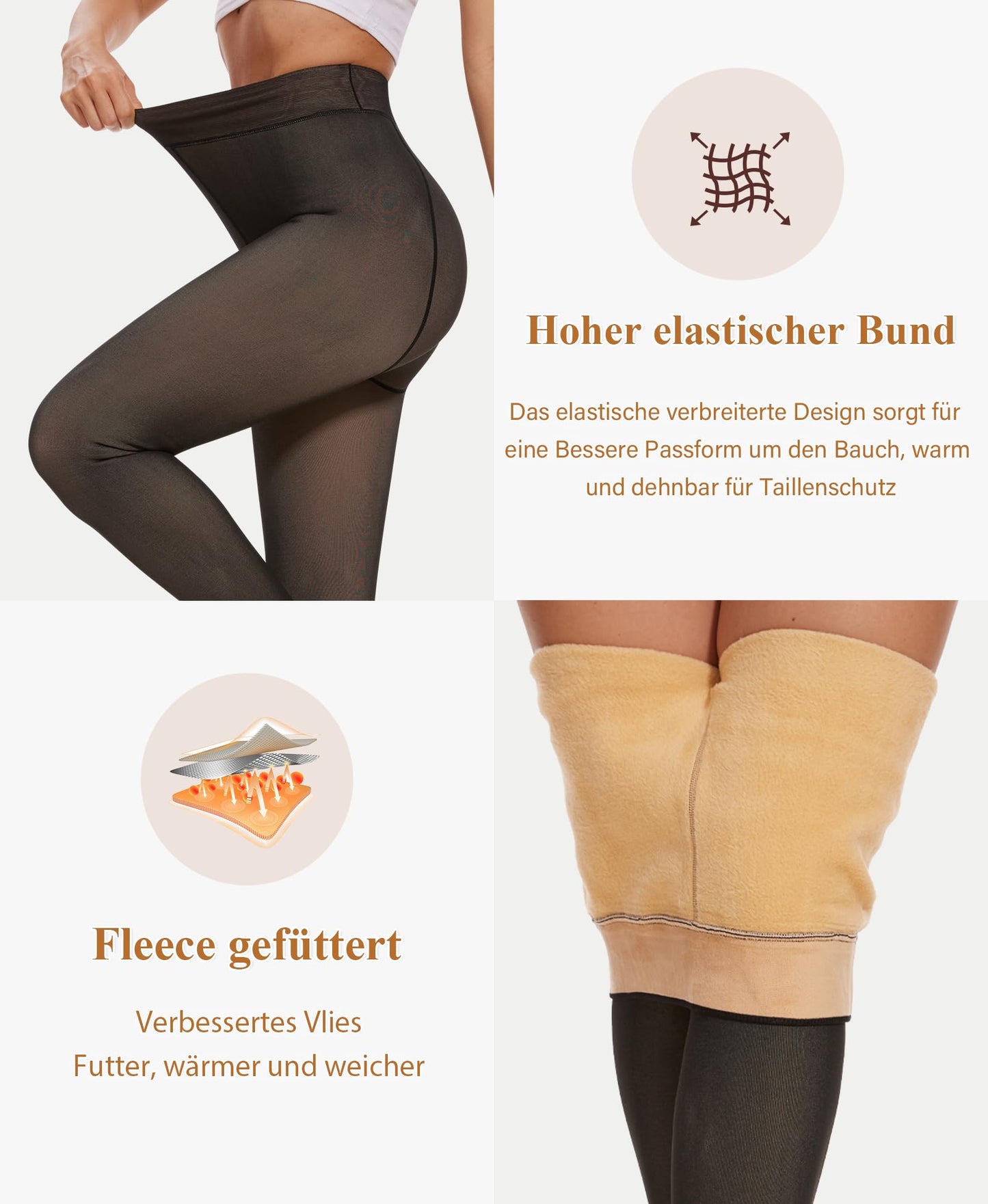 Women's Thermal Tights Fleece Lined Pantyhose – Black M